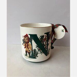 NEW Anthropologie Nathalie Lete Stoneware Holiday Monogram Mug Letter N